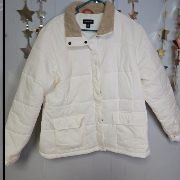 LANDS END CREAM COAT WITH SHERPA COLLAR SZ.XL - Picture 2 of 7